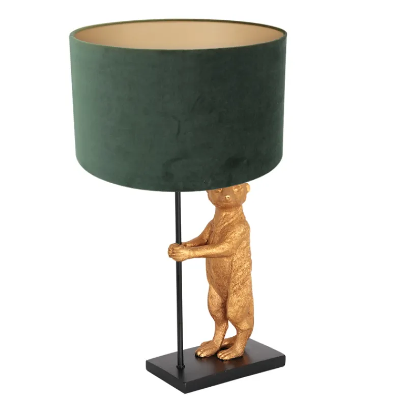 Anne Light & Home Tafellamp Animaux Stokstaartje Velours Groen Lampenkap Velours Groen Clearance
