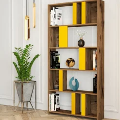 Arabic House Boekenkast Lima Melamine Geel Walnoot/Geel Hot