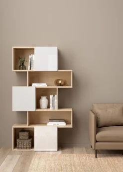 Giga Living Boekenkast Maze Jackson Hickory Wit Hoogglans 3-deurs - Naturel/Wit Outlet