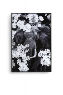 Coco Maison Fotoschilderij Flower Elephant 100x68cm Zwart