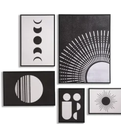 Coco Maison Fotoschilderij Lunatic Set van 5 Zwart