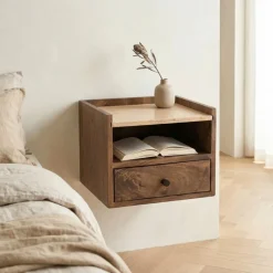 DÉJA Living DÉJA Nachtkastje Zwevend Zumi Walnoot Travertin XL Clearance
