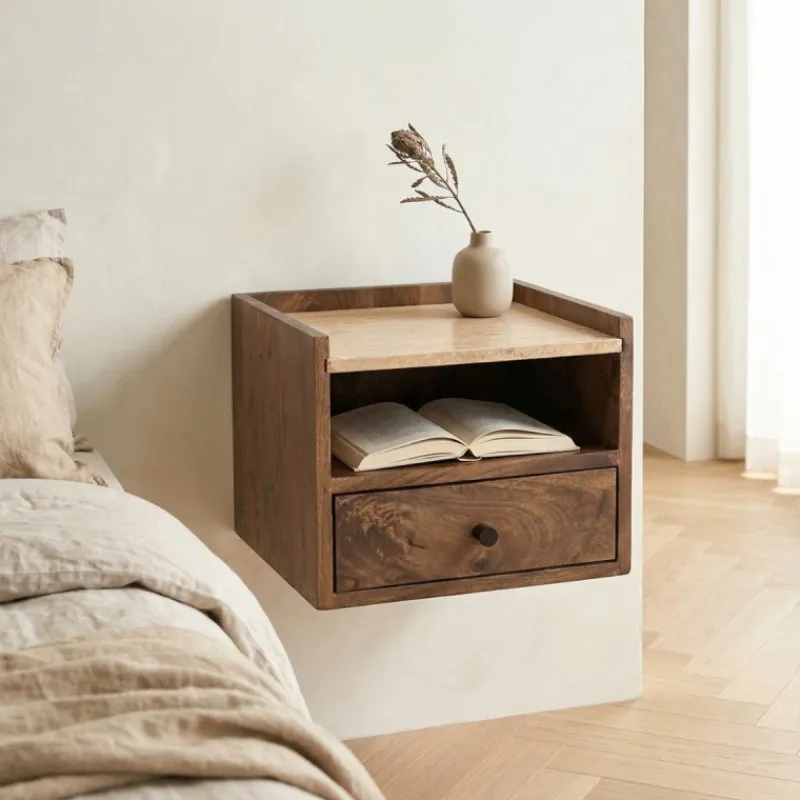DÉJA Living DÉJA Nachtkastje Zwevend Zumi Walnoot Travertin XL Clearance