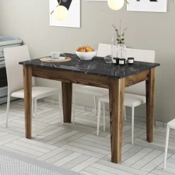 Arabic House Eettafel Kiev Marmerlook Zwart/Walnoot met Opbergruimte 110cm