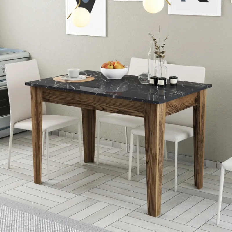 Arabic House Eettafel Kiev Marmerlook Zwart/Walnoot met Opbergruimte 110cm