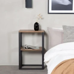 Fjôrd Nachtkastje Rise Zwart Teak-look 45x30x70cm