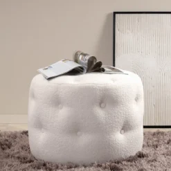 Fjôrd Poef Benjamin Wit Ø55cm Teddy New