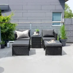 Fjôrd Loungeset Quad Set- Zwart Wicker