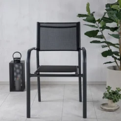 Fjôrd Tuinstoel Santorini Stapelbaar Zwart Alu Zwart Textiel New