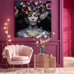 Kare Design Glasschilderij Flower Art Lady 120x120cm