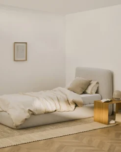 Kave Home Bed Martina met Afneembare Hoes Ecru Chenille voor Matras 90x200cm Outlet