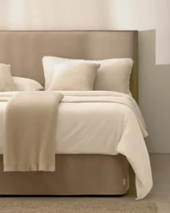 Kave Home Bed met Afneembare Bekleding Jaira Taupe Linnen en Katoen voor Matras 90x200cm