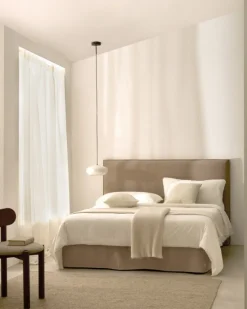 Kave Home Bed met Afneembare Bekleding Jaira Taupe Linnen en Katoen voor Matras 150x190cm