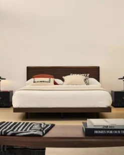 Kave Home Bed Norlen Walnootfineer Bruin en Led-licht voor Matras 180x200cm Sale