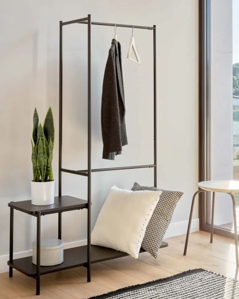 Kave Home Kledingroede met Bank Galatia Melamine en Metaal Zwart 100x150cm