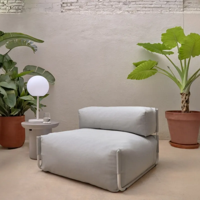 Kave Home Poef Square en Rugleuning Wit 101x101cm Lichtgrijs New