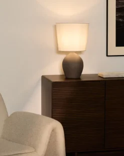 Kave Home Tafellamp Viona Groot Steeneffect en Katoenen Lampenkap 50cm