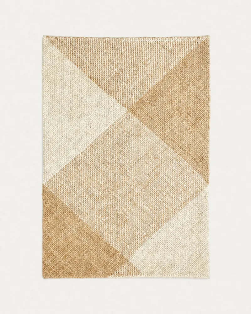 Kave Home Vloerkleed Maelan Geruit Naturel Jute en Katoen 160x230cm Sale
