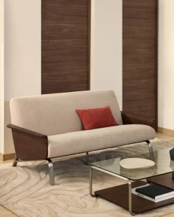 Kave Home 2-zitsbank Amsen Walnoot Multiplex en Geborsteld RVS 150cm