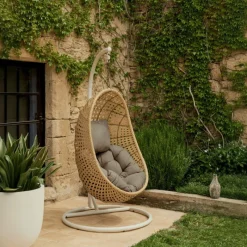Kave Home Hangstoel Cira Naturel Lichtgrijs Onderstel