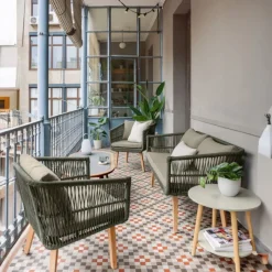 Kave Home 2-zitsbank Inti Groen + Draadstoelen Set van 2