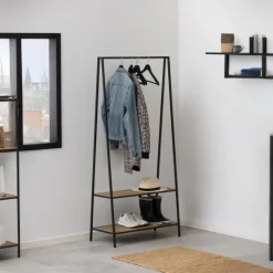 Giga Living Kledingrek Varven Frame Steel Mat Zwart/ - Naturel Discount