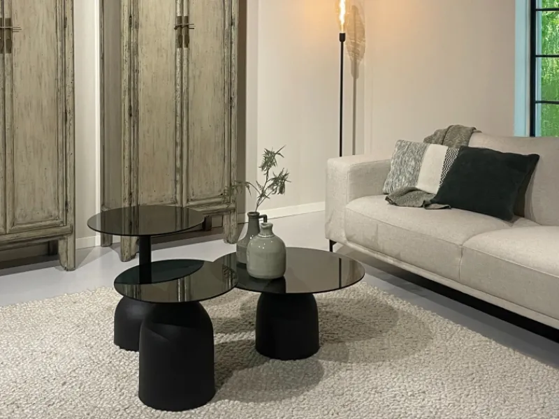 Livingfurn Bijzettafel Brix Isa Glas Zwart 70cm New