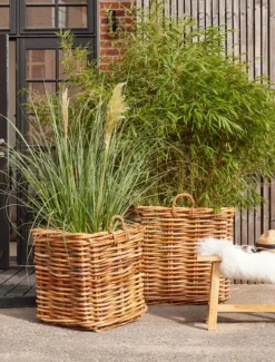 Giga Living Mand Calais Vierkant Groot Set van 2 Naturel Rotan -