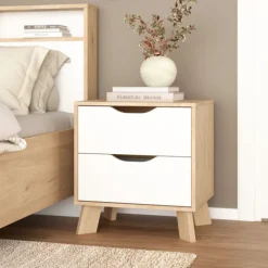 Giga Living Nachtkastje Ikast 2 lades Hickory/Wit -