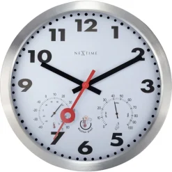 NeXtime Wandklok/Weerstation Clematis Weerbestendig Wit Ø35cm
