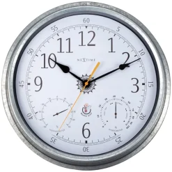 NeXtime Wandklok/Weerstation Tulip Weerbestendig Zilver Ø40cm