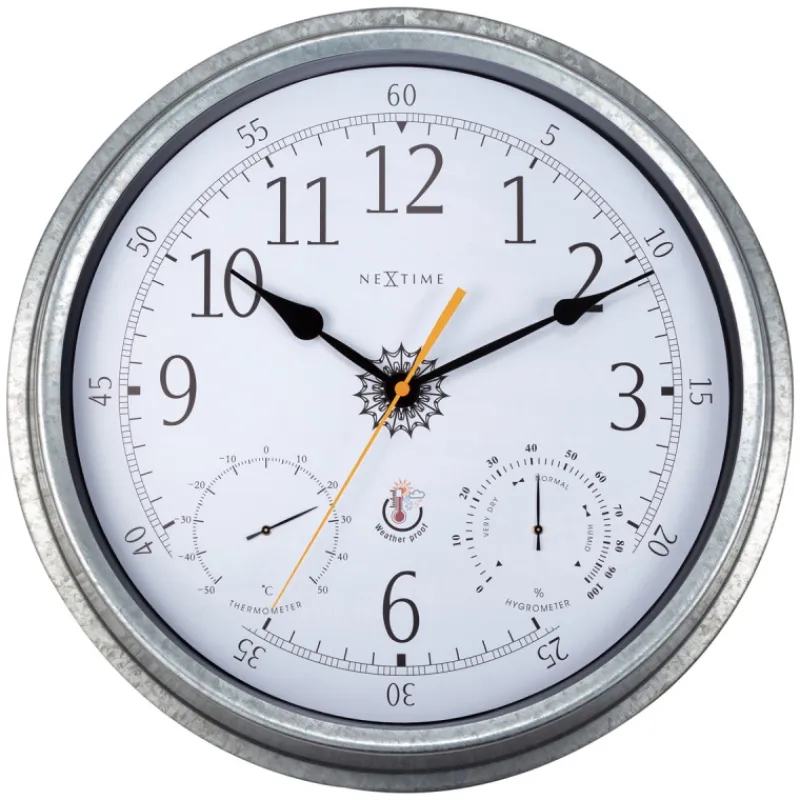 NeXtime Wandklok/Weerstation Tulip Weerbestendig Zilver Ø40cm