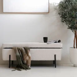 Giga Meubel Opbergbank Jari Bouclé 110cm - Beige Clearance