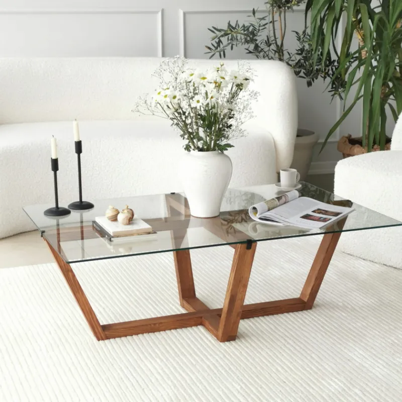 Arabic House Salontafel Amalfi Glas/ 105cm Walnoot Best