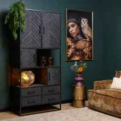 StarFurn Vakkenkast New York Mangohout Zwart 90cm Best