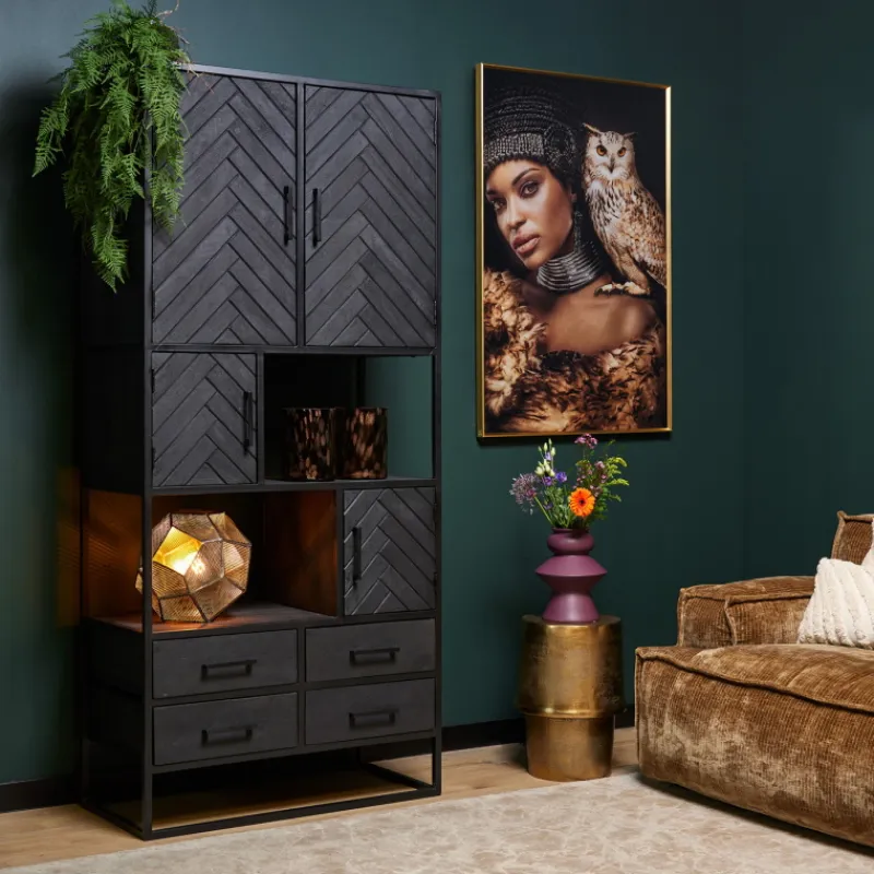 StarFurn Vakkenkast New York Mangohout Zwart 90cm Best