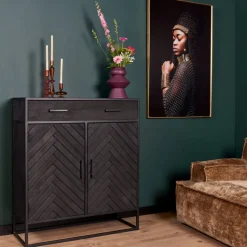 StarFurn Kabinetkast New York Mangohout en Staal Zwart 100cm Outlet
