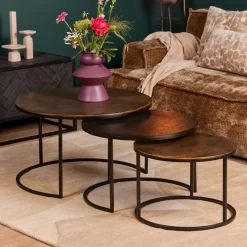 StarFurn Salontafel Set van 3 Xaro Rond Goud