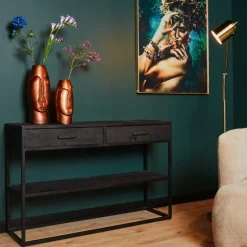 StarFurn Sidetable New York Mangohout Zwart 2 Lades