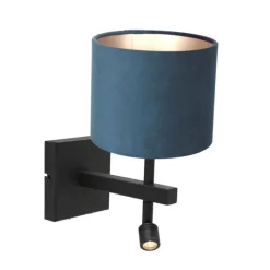 Steinhauer Wandlamp Stang met Leeslamp Velours Blauw Lampenkap Velours Blauw Clearance