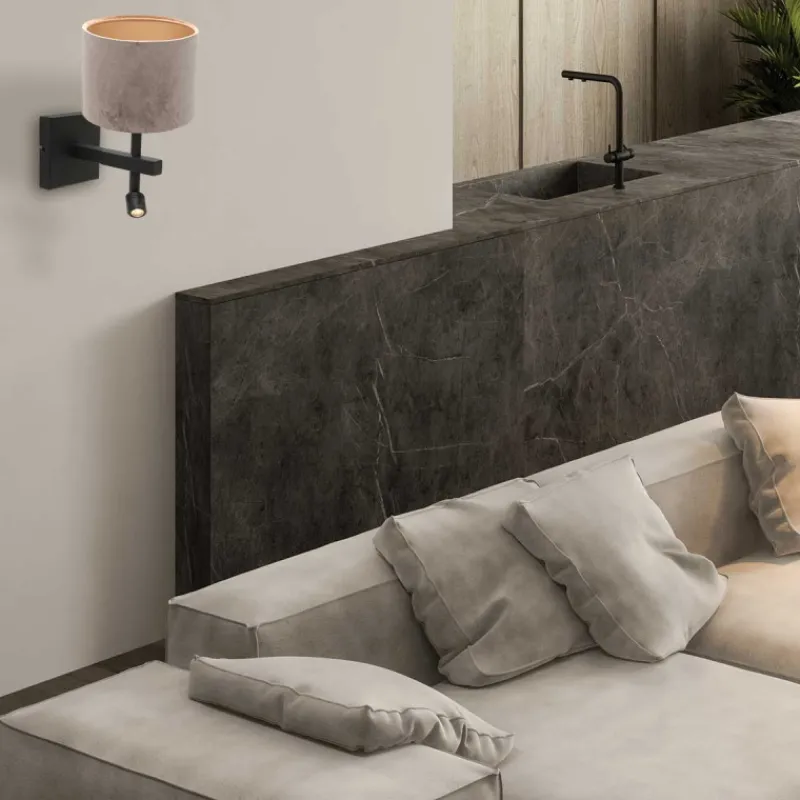 Steinhauer Wandlamp Stang met Leeslamp Velours Taupe Lampenkap Velours Taupe Clearance