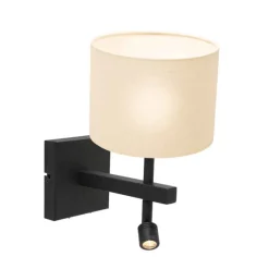Steinhauer Wandlamp Stang met Leeslamp Grof Linnen Wit Lampenkap Grof Linnen Wit Outlet