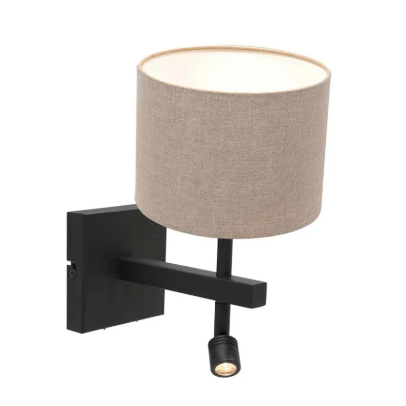 Steinhauer Wandlamp Stang met Leeslamp Grof Linnen Grijs