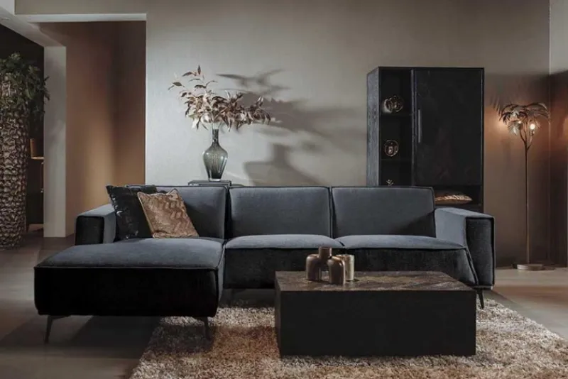 Tower Living Bank Leeds 2,5-ar Zits + Chaise Longue L City 464 Black Blue Donkerblauw Clearance