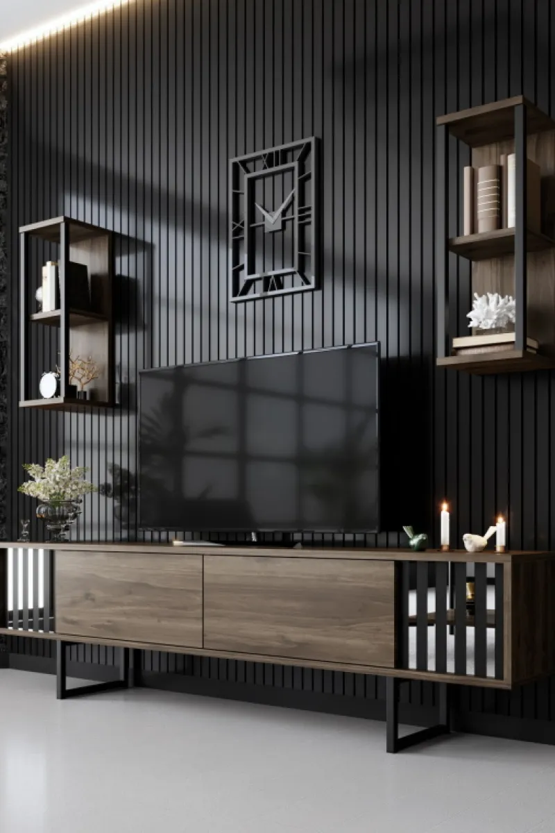 Arabic House Tv-meubel Chrome Line met Wandschappen Walnoot Best