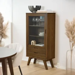 Giga Living Vitrinekast Annie Eikenfineer 145cm - Smoke Online