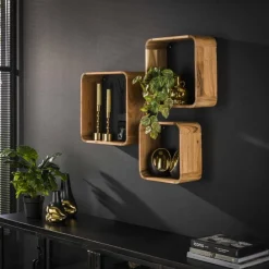 GM Wandschap Set van 3 Vierkant Massief Acaciahout Naturel - Giga Meubel