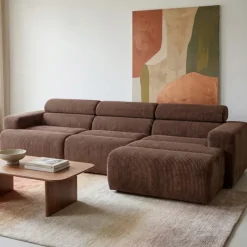 Woood Chaise Longue Bank Novi Rechts Ribstof bruin Mokka Clearance