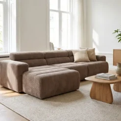 Woood Chaise Longue Bank Novi Links Ribstof Taupe