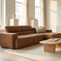 Woood Chaise Longue Bank Novi Rechts Bouclé Karamelbruin